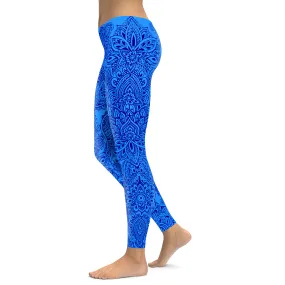 Blue and Navy Henna Tattoo Leggings