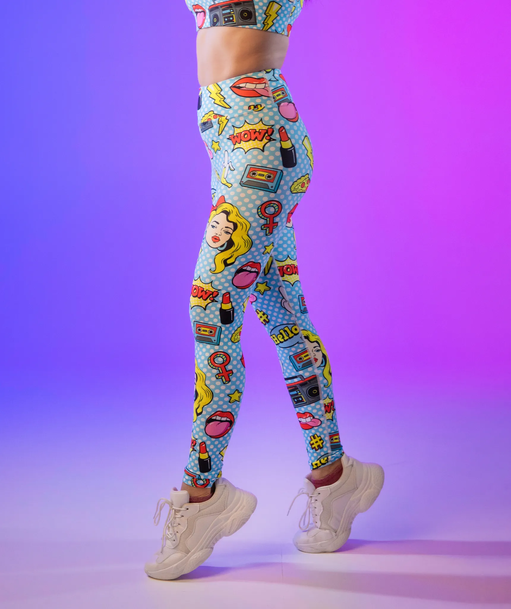 Blue Pop Art Pattern Yoga Leggings