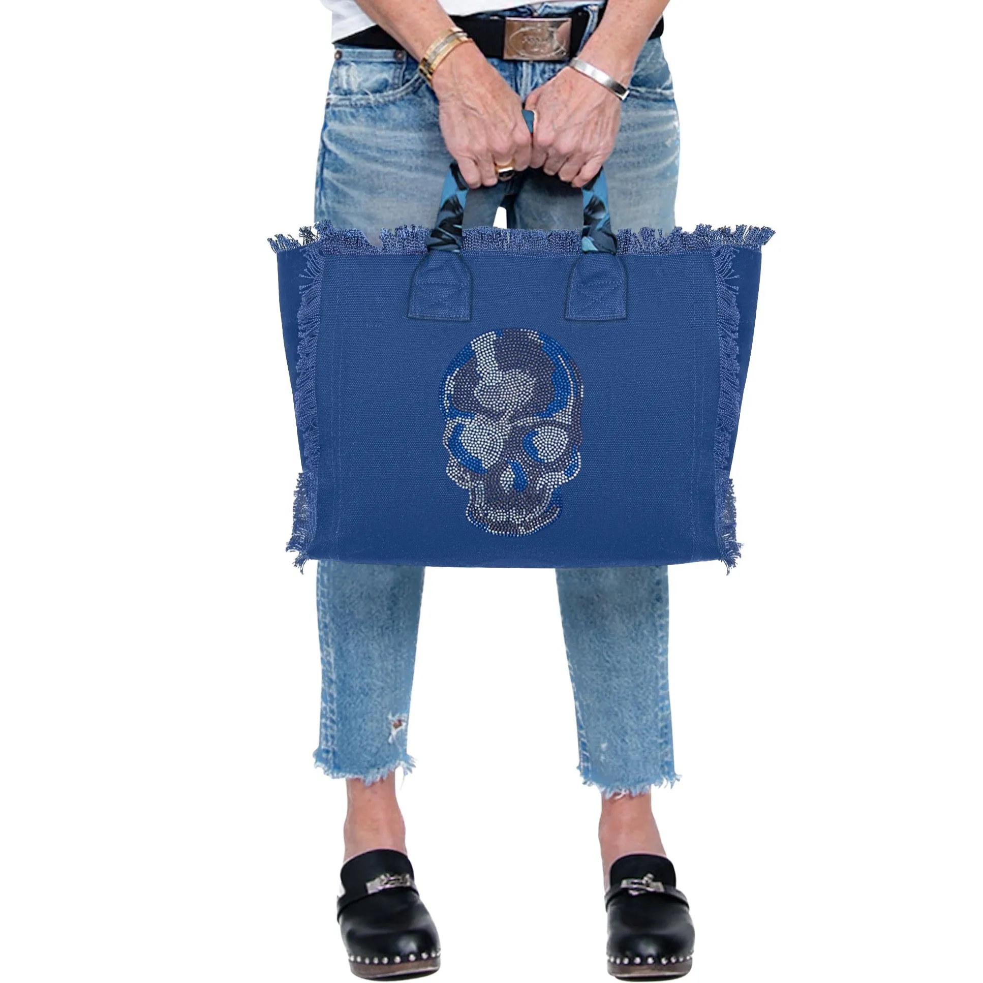 Blue Skull Fringe Canvas Bag