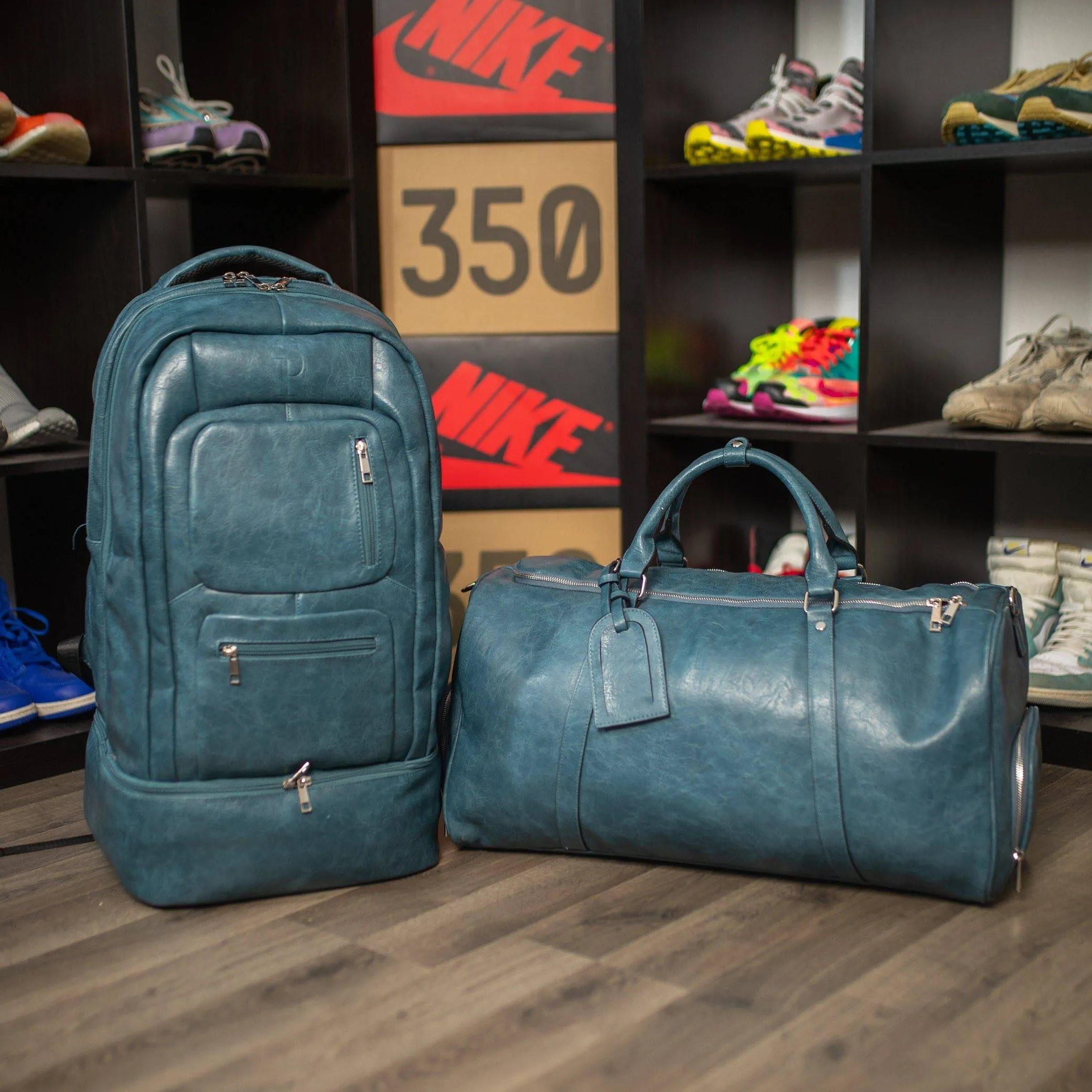 Blue Tumbled Luciano Leather 3 Bag Set