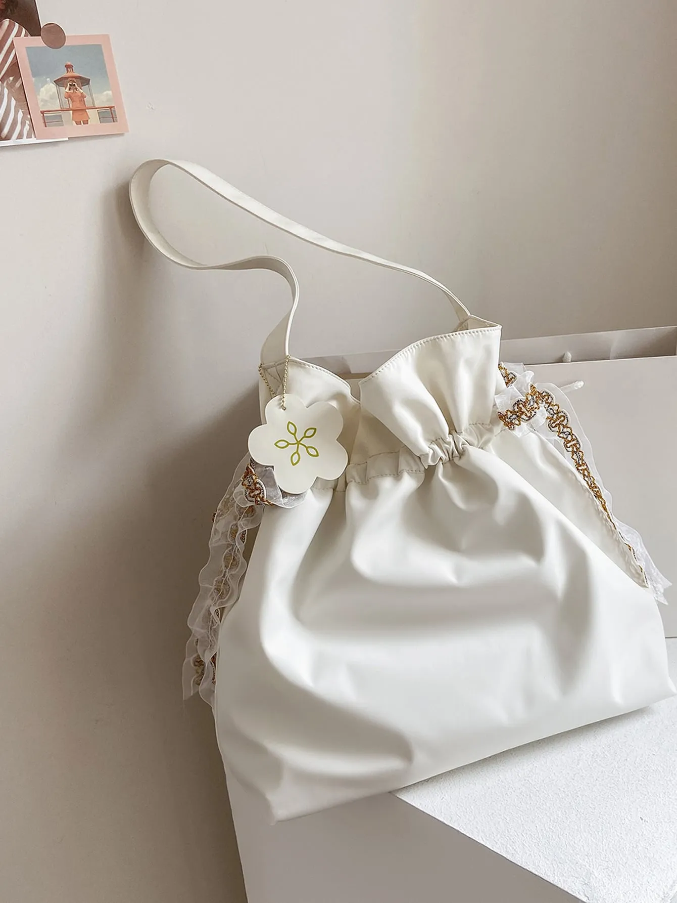 Bow Decor Ruched Design Shoulder Bag