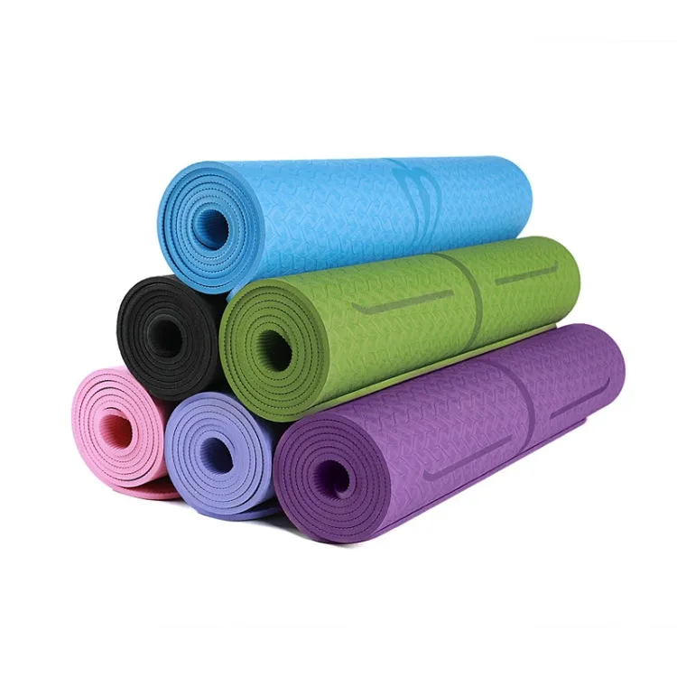 BSJ002 TPE Double Layer Two-Color Yoga Mat Fitness Mat with Body Line, Specification: 183 x 61 x 0.6cm(Cherry Blossom Pink   Blue)