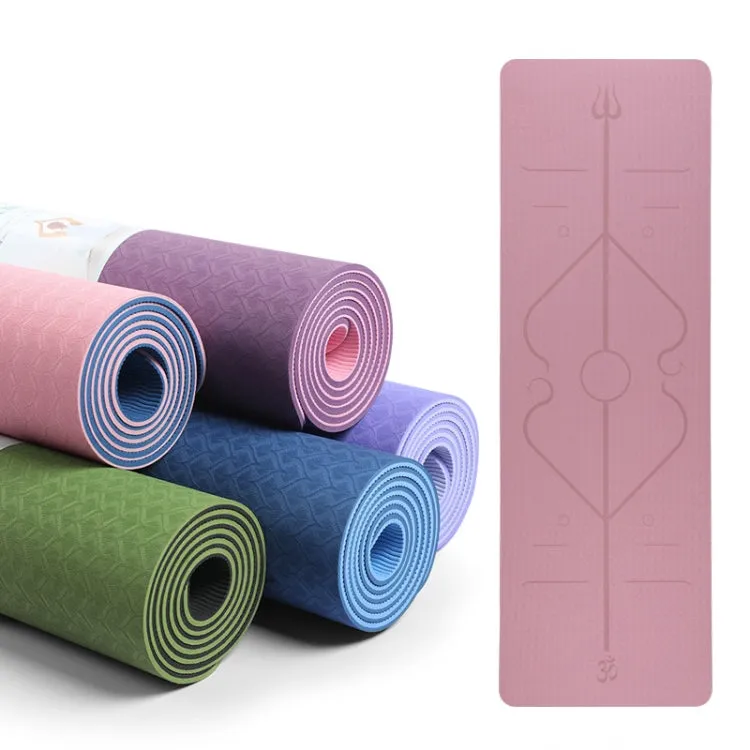 BSJ002 TPE Double Layer Two-Color Yoga Mat Fitness Mat with Body Line, Specification: 183 x 61 x 0.6cm(Cherry Blossom Pink   Blue)