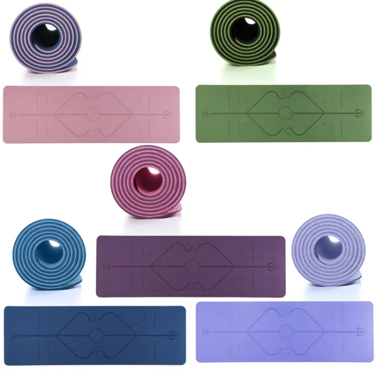 BSJ002 TPE Double Layer Two-Color Yoga Mat Fitness Mat with Body Line, Specification: 183 x 61 x 0.6cm(Cherry Blossom Pink   Blue)