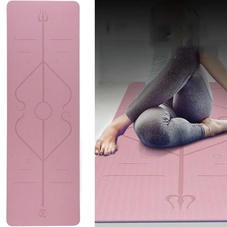 BSJ002 TPE Double Layer Two-Color Yoga Mat Fitness Mat with Body Line, Specification: 183 x 61 x 0.6cm(Cherry Blossom Pink   Blue)