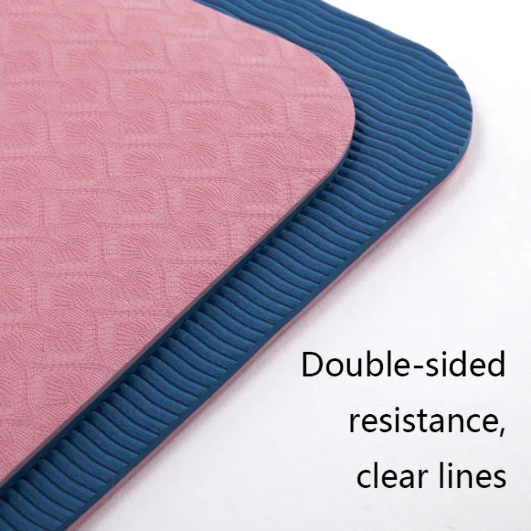 BSJ002 TPE Double Layer Two-Color Yoga Mat Fitness Mat with Body Line, Specification: 183 x 61 x 0.6cm(Cherry Blossom Pink   Blue)