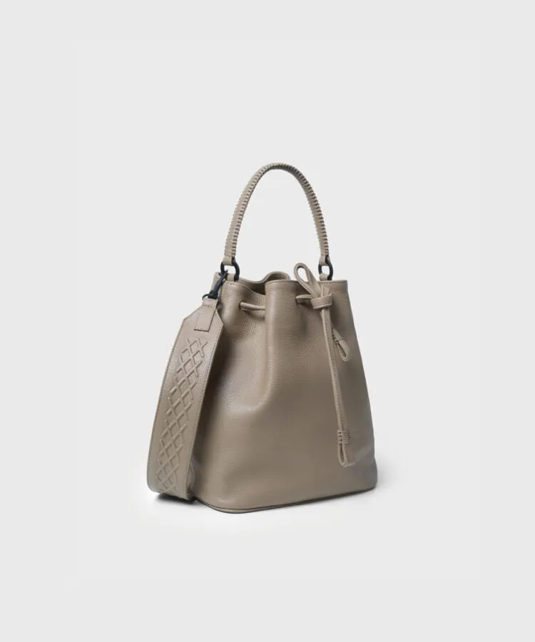 Bucket Bag Grained Leather Taupe