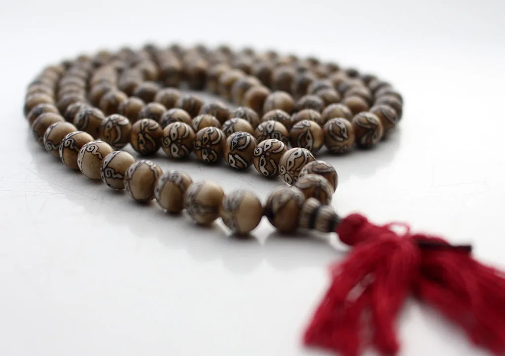 Buddha Eyes Carved Conch Shell 108 Beads Prayer Mala