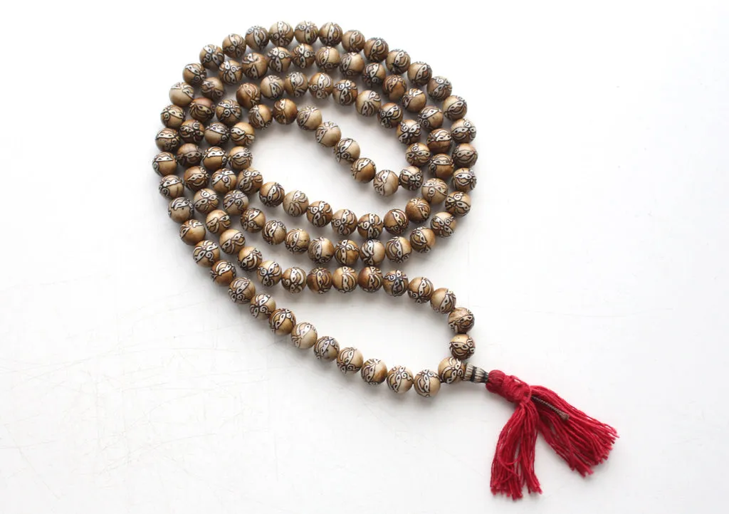 Buddha Eyes Carved Conch Shell 108 Beads Prayer Mala