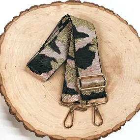 Camo Print Adjustable Purse Strap in Rose Gold, Gold, and Black