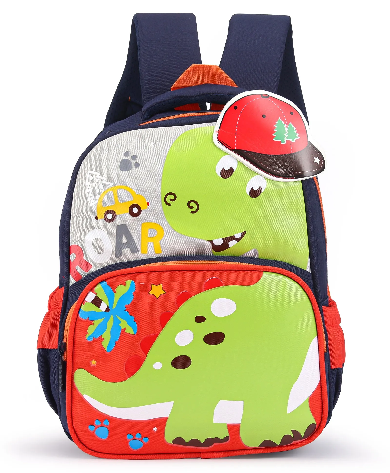 Cap Applique Dinosaur Print Backpack - Red