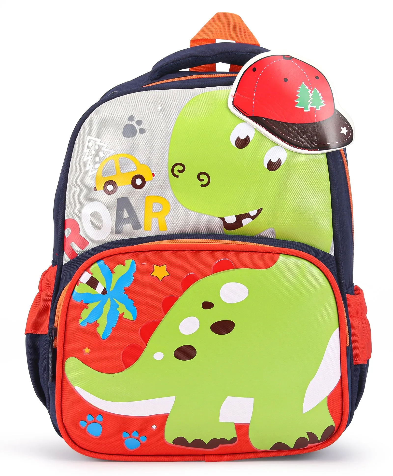 Cap Applique Dinosaur Print Backpack - Red