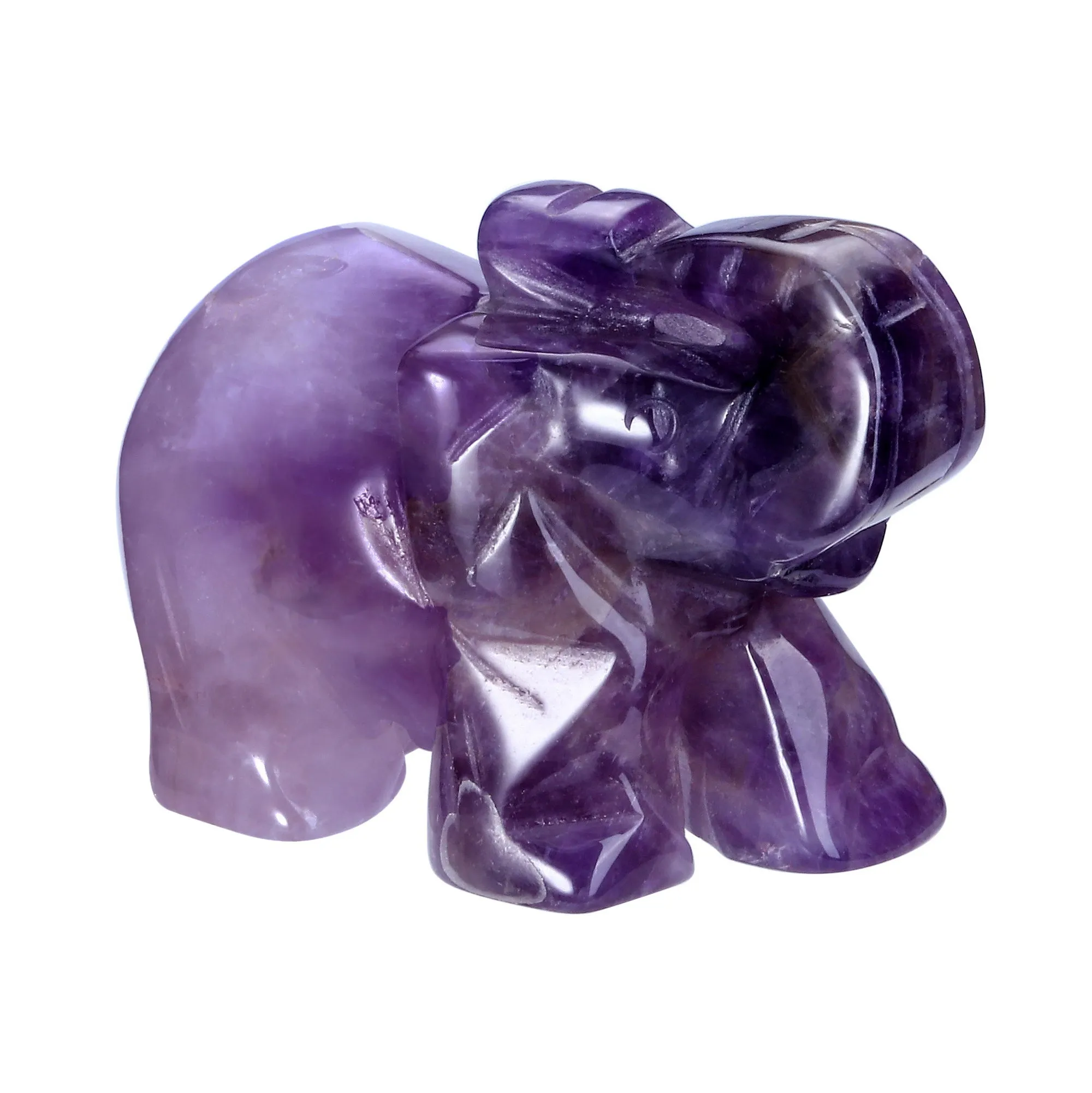 Carved Natural Amethyst Crystal Elephant Ornament 2'' 2PCS | Jovivi