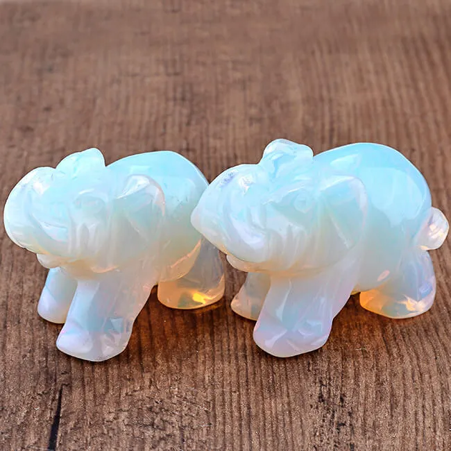 Carved Natural Amethyst Crystal Elephant Ornament 2'' 2PCS | Jovivi