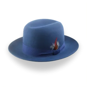 Casual Style Wide Brim Fedora for Men in Blue Fur Felt | The Tobin