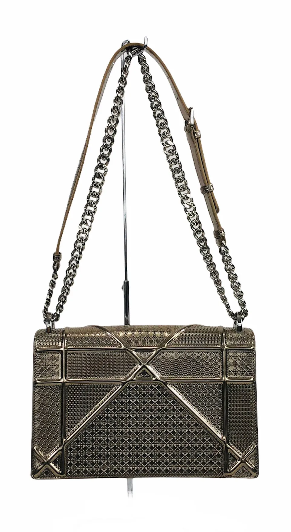 Champagne Metallic Micro Cannage Diorama Medium Convertible Bag