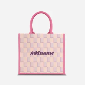 Checkered Series Half Lining Jute Bag - Purple Light Pink