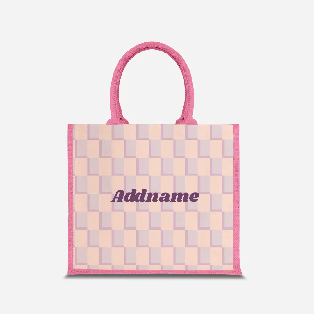 Checkered Series Half Lining Jute Bag - Purple Light Pink