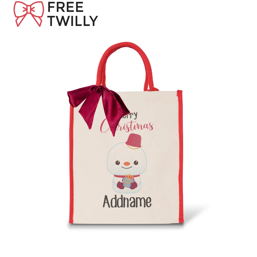 Christmas Cute Animal Series Merry Christmas Snowman Red Colour Lining Canvas Bag