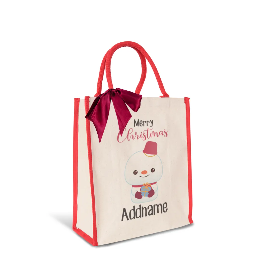 Christmas Cute Animal Series Merry Christmas Snowman Red Colour Lining Canvas Bag