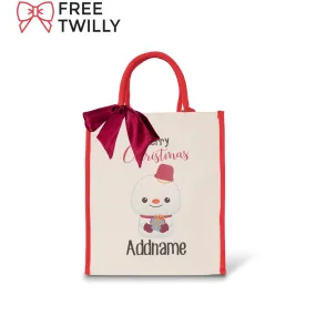 Christmas Cute Animal Series Merry Christmas Snowman Red Colour Lining Canvas Bag