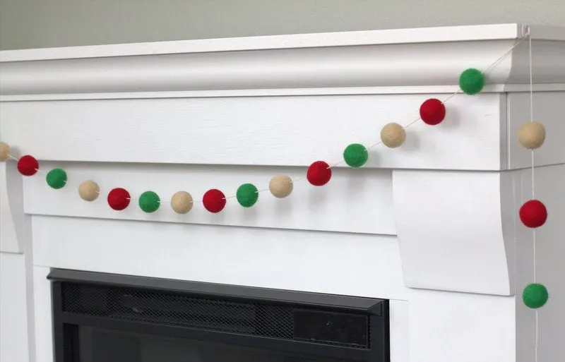 Christmas Felt Ball Garland- Red, Kelly Green, Almond