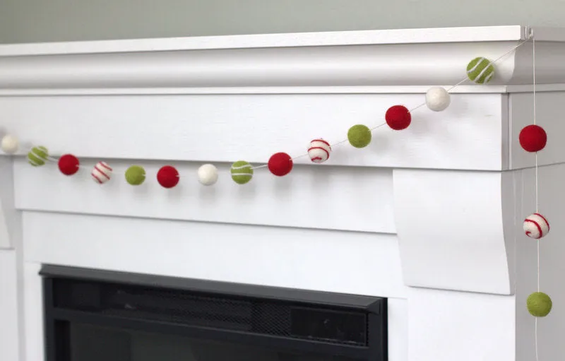 Christmas Felt Ball Garland- Swirls- Red, Green, White