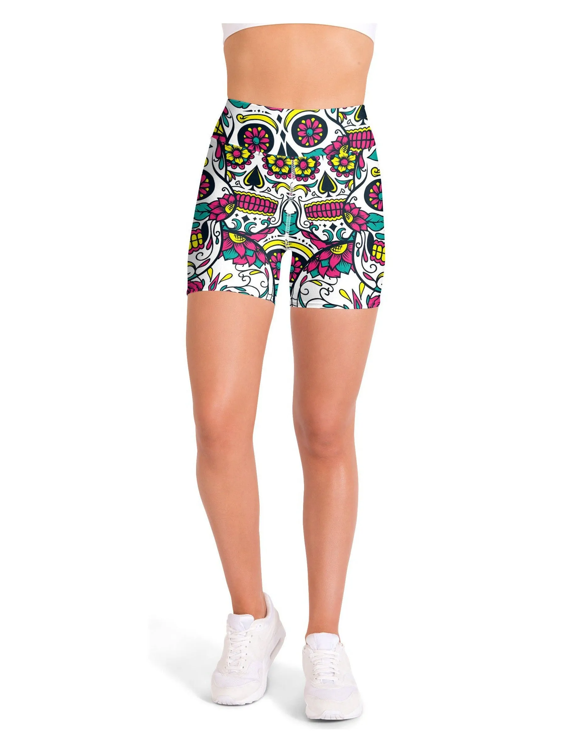 Colorful Sugar Skull Yoga Shorts