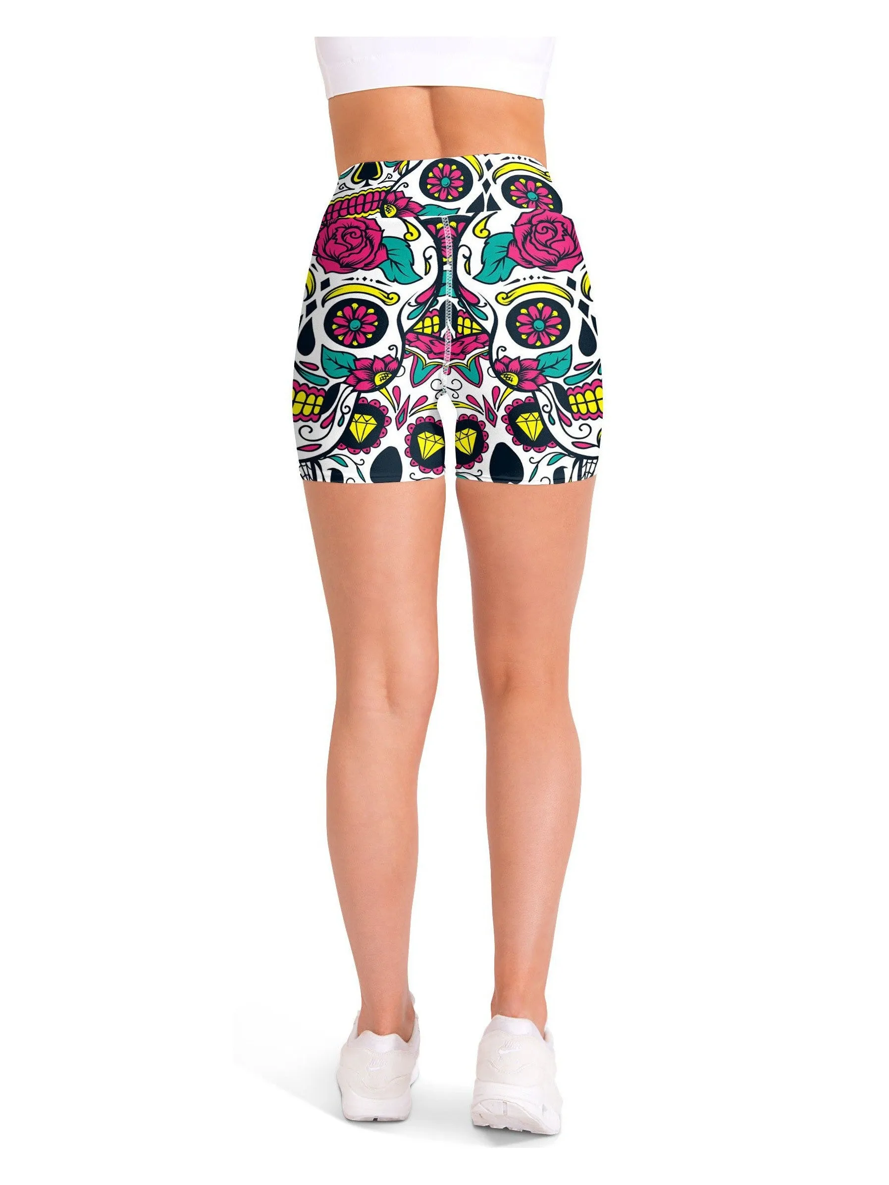 Colorful Sugar Skull Yoga Shorts