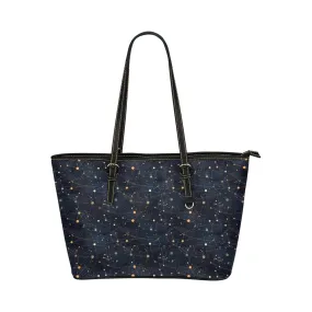 Constellation Tote Bag Purse, Galaxy Space Celestial Print Handbag Vegan Leather Zip on Top Designer Shoulder Small Large Ladies Women