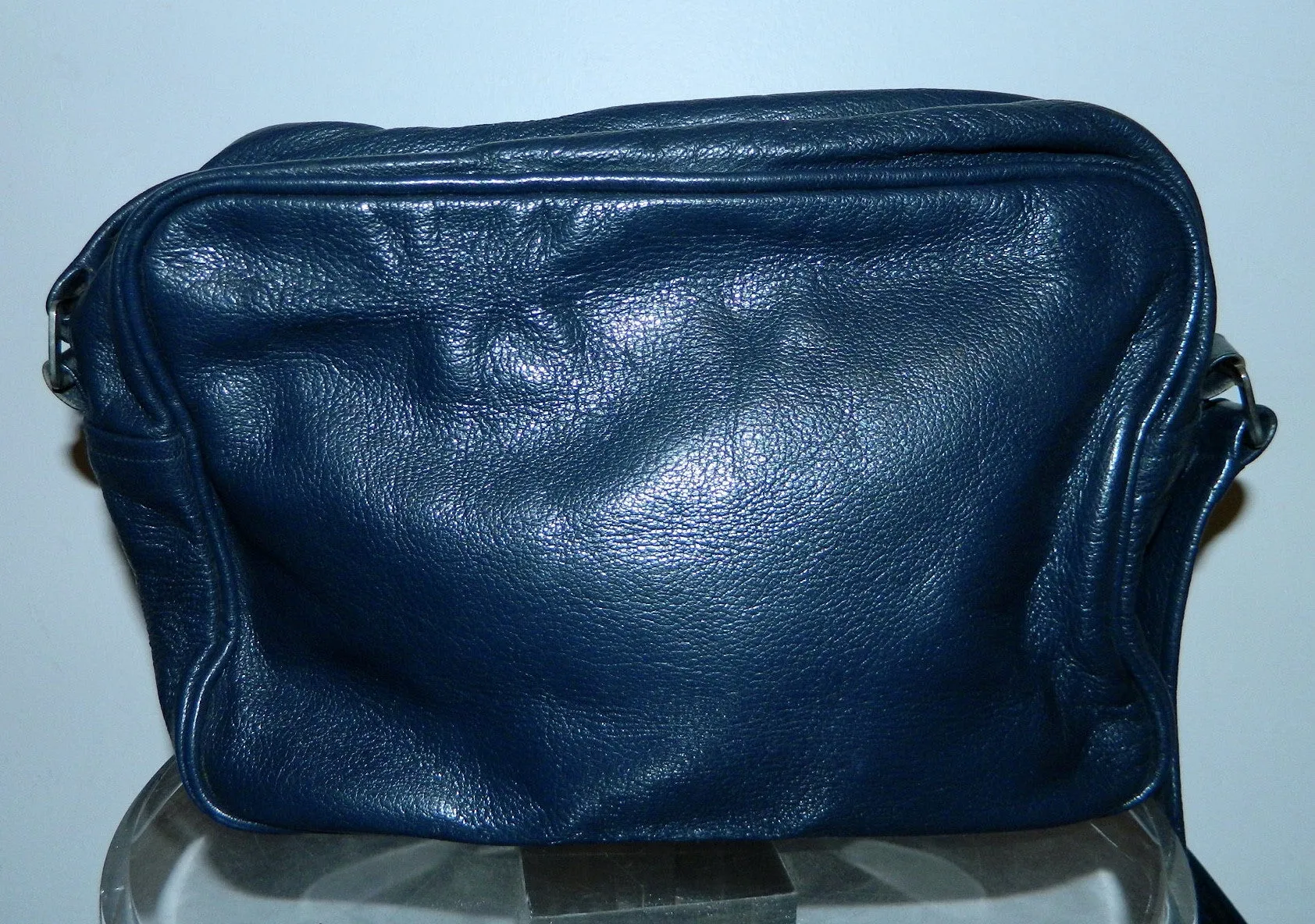 Courrèges leather camera bag / vintage 1960s dark blue COURREGES cross- body purse