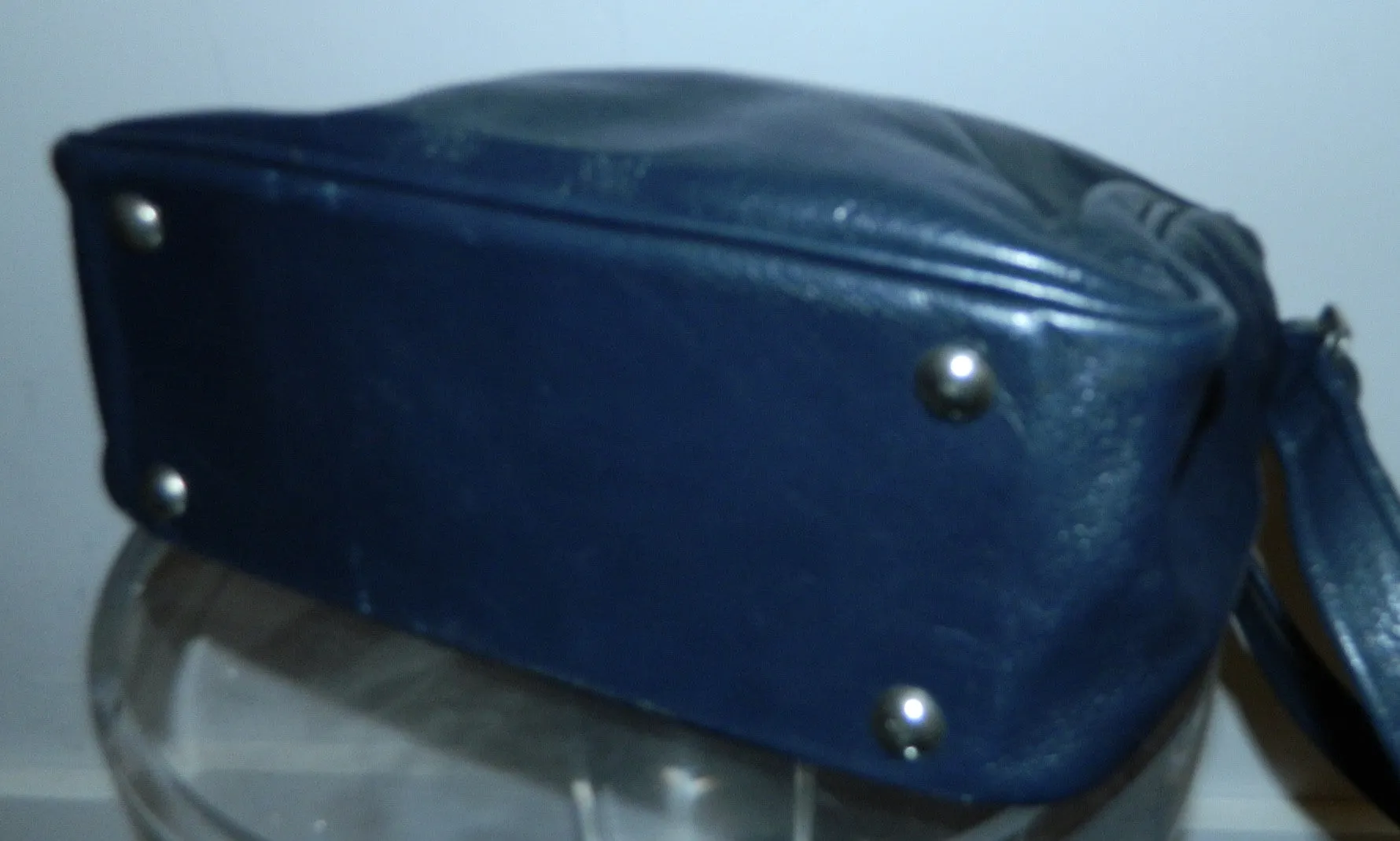 Courrèges leather camera bag / vintage 1960s dark blue COURREGES cross- body purse