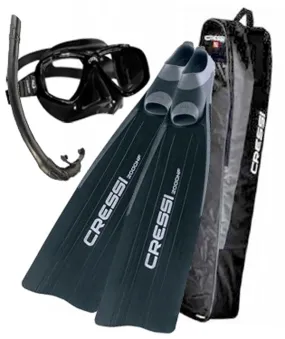 Cressi Gara 2000 Fins, Perla Mask, Corsica Snorkel, and Bag Freediving Spearfishing Set