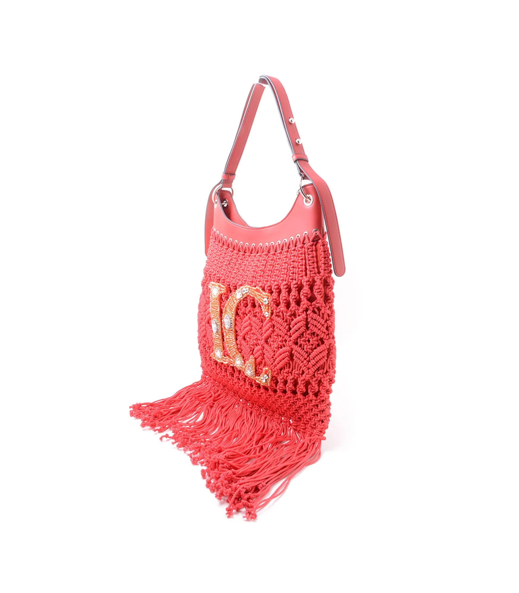 Crossroads Fringe Bag   Embroid Weaving Cotton - Coral