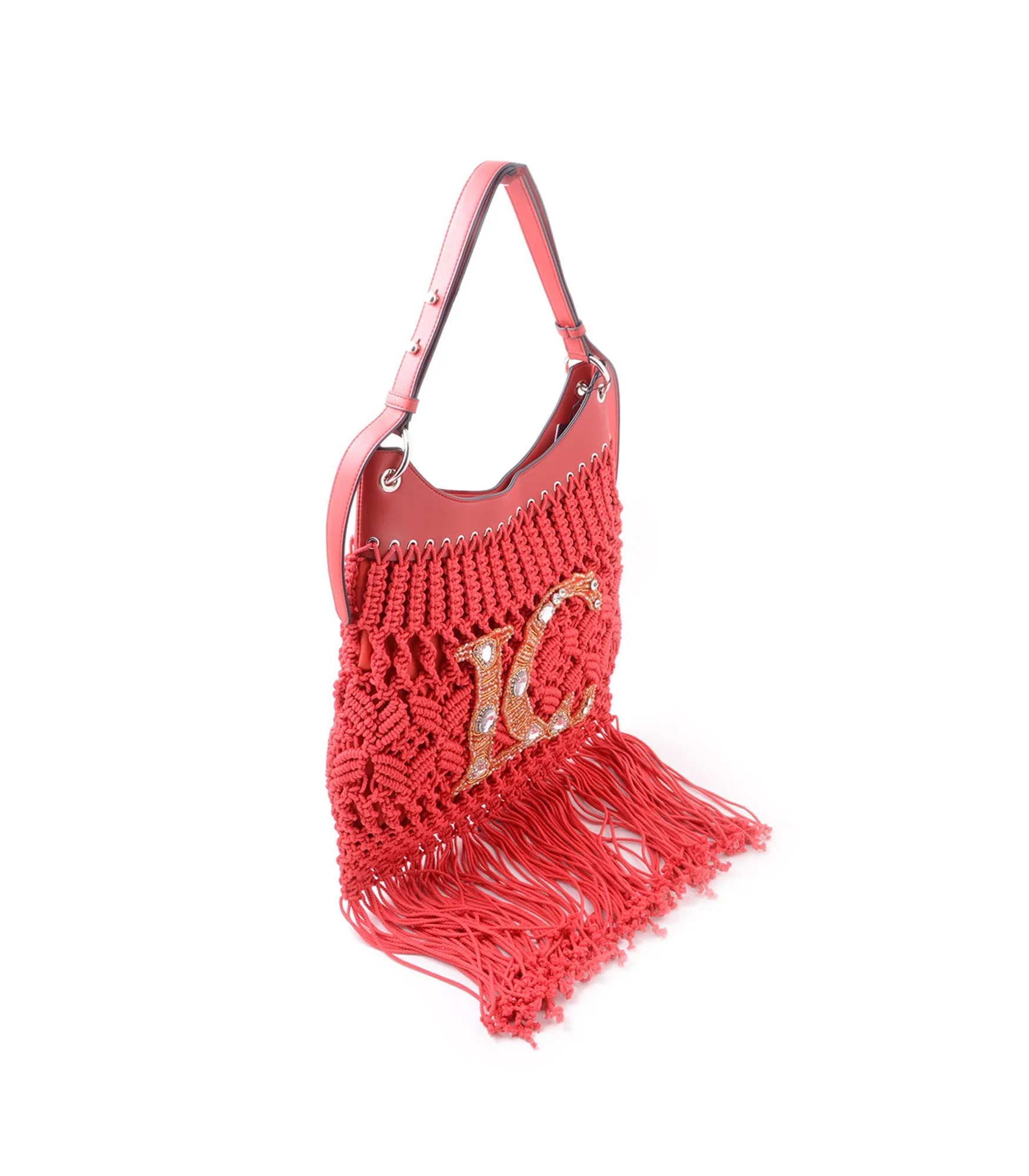 Crossroads Fringe Bag   Embroid Weaving Cotton - Coral