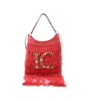 Crossroads Fringe Bag   Embroid Weaving Cotton - Coral