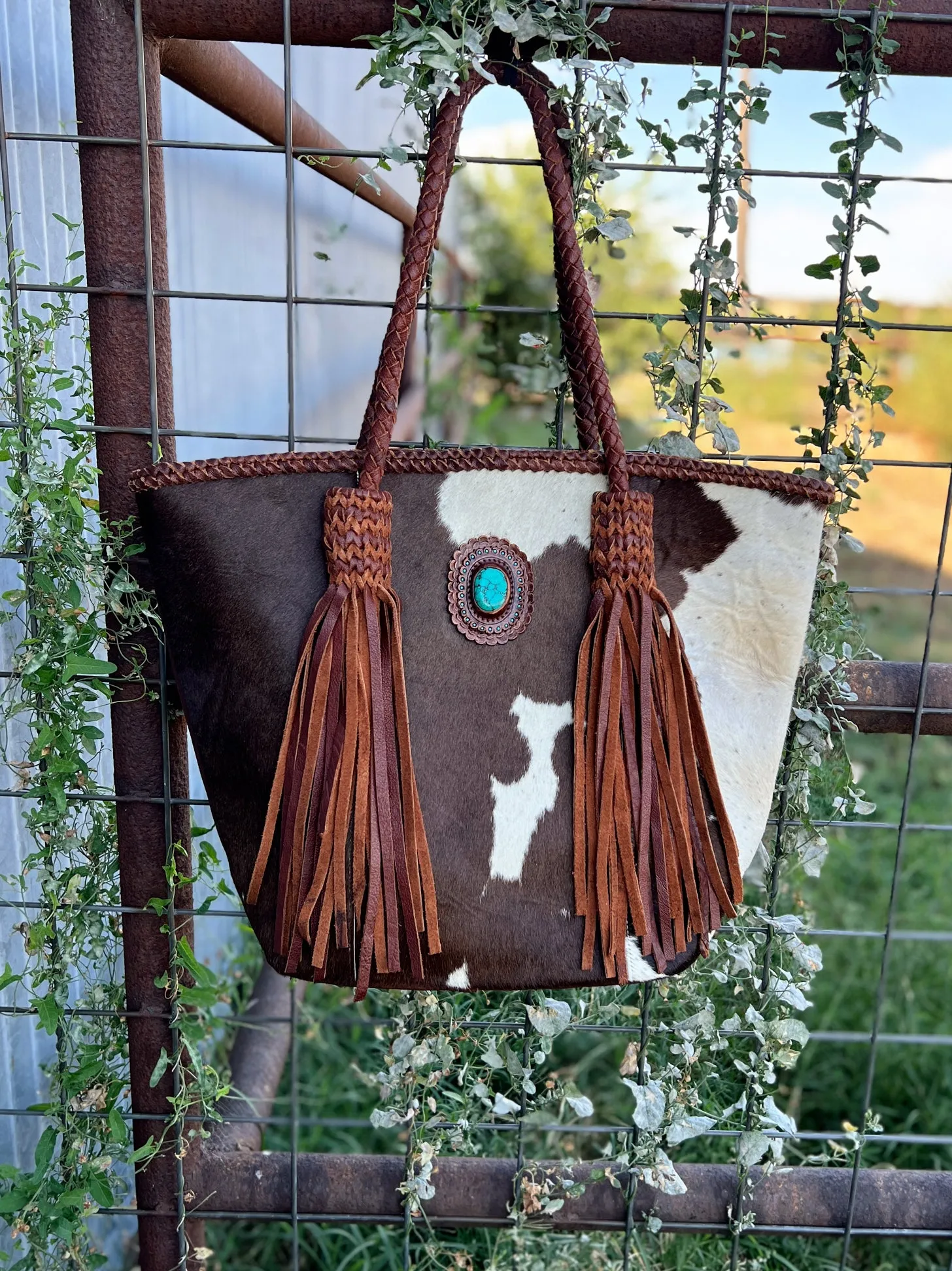 Darling Luxurious Braided Leather And Turquoise Hand Bag