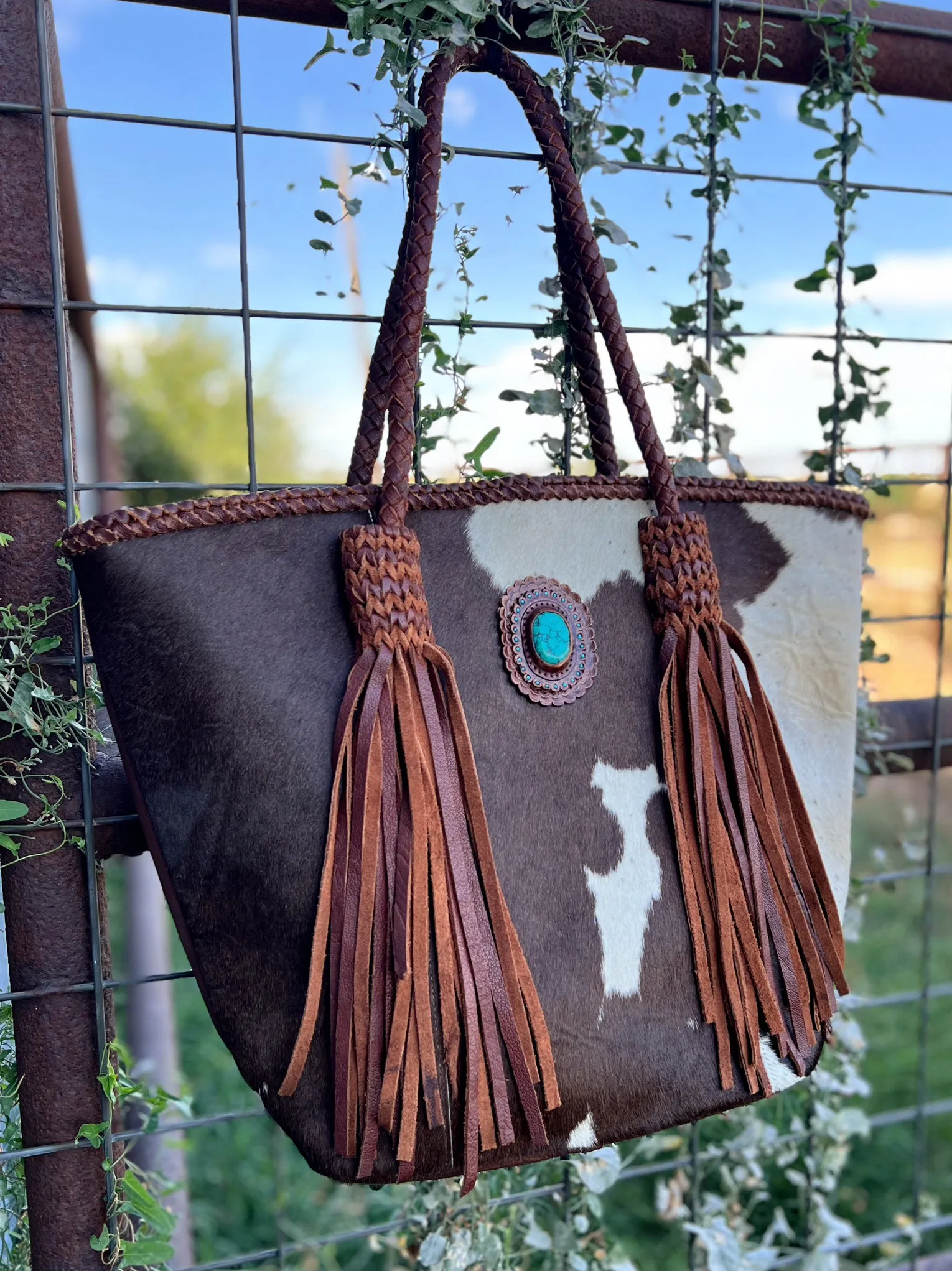 Darling Luxurious Braided Leather And Turquoise Hand Bag