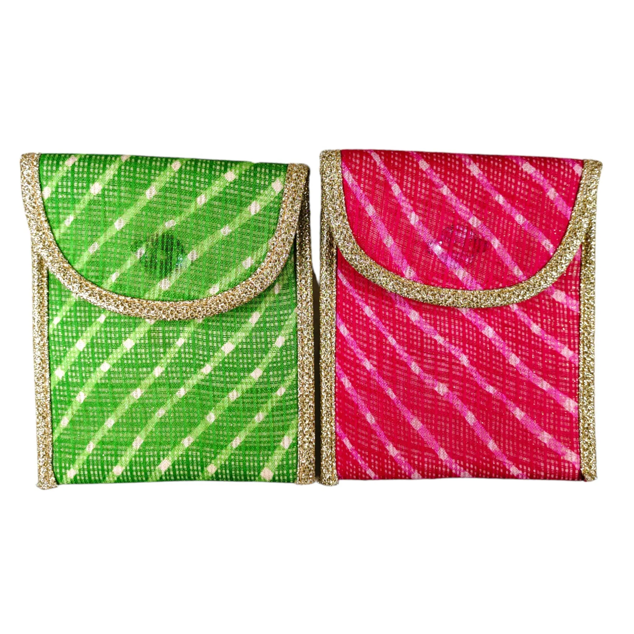 Decorative Glittery Lehriya Pocket with Zari Border Gift Bag / Pouch