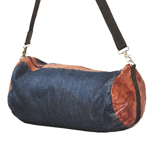 Denim and Leather Casual Gym Bag Weekender Duffle Bag