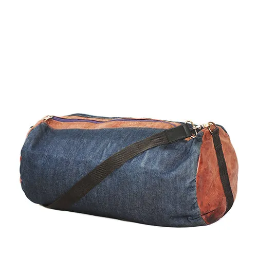 Denim and Leather Casual Gym Bag Weekender Duffle Bag