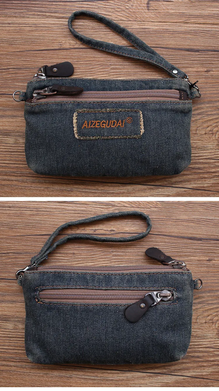 Denim Black Womens Phone Shoulder Bag Mini Denim Crossbody Bag Clutch Wirstlet Purse