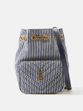 Denim stripe bucket bag