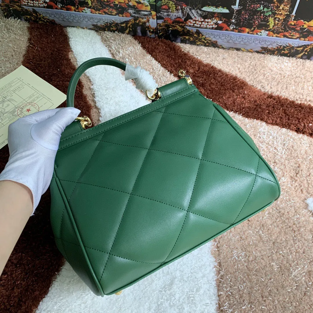 DG Medium Sicily Bag In Quilted Green For Women 10.2in/26cm DG