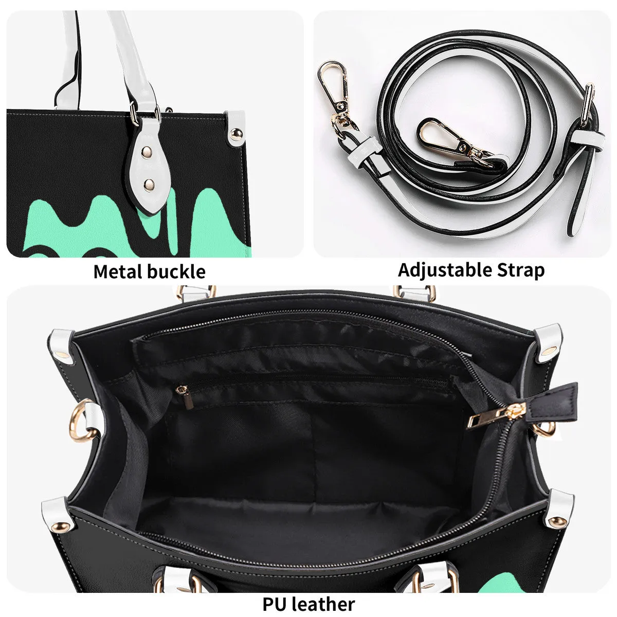 DRIP Black & Mint Green Multiple Sizes Upgraded Luxury Women PU Leather Handbag