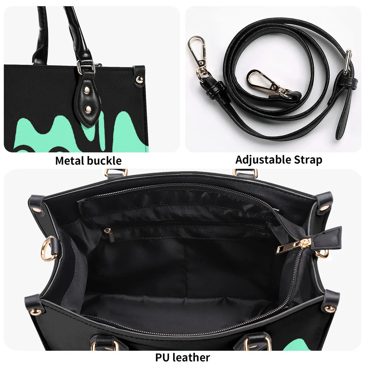 DRIP Black & Mint Green Multiple Sizes Upgraded Luxury Women PU Leather Handbag