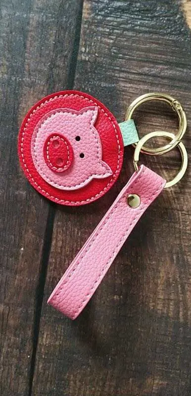 Faux Leather Pig Key Chain with Strap, Tassel and Rooterville Logo!*