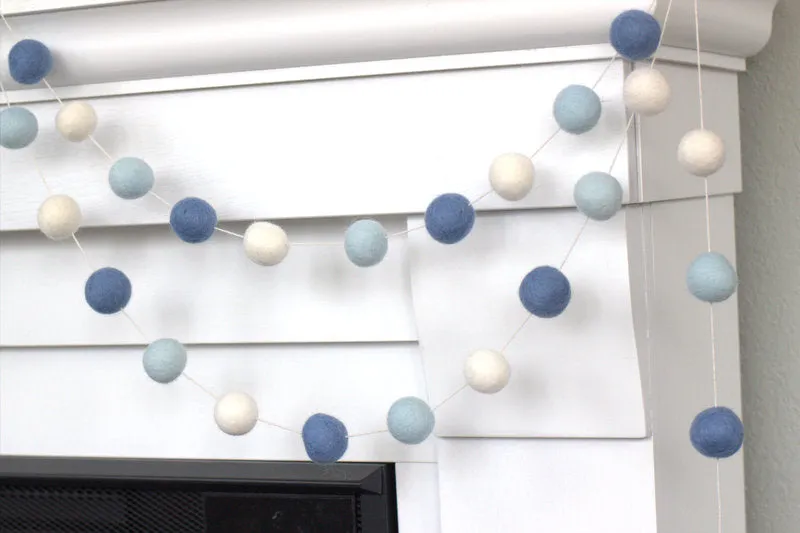 Felt Ball Garland- Baby Blue, Ice, White