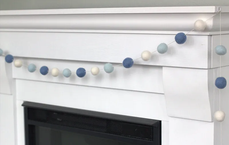 Felt Ball Garland- Baby Blue, Ice, White