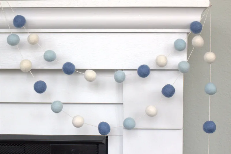 Felt Ball Garland- Baby Blue, Ice, White